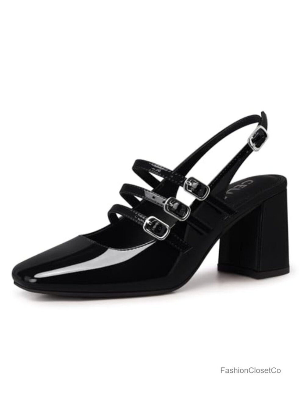 Women's Chunky Heel Slingback Pumps Adjustable Ankle Strap Faux Leather